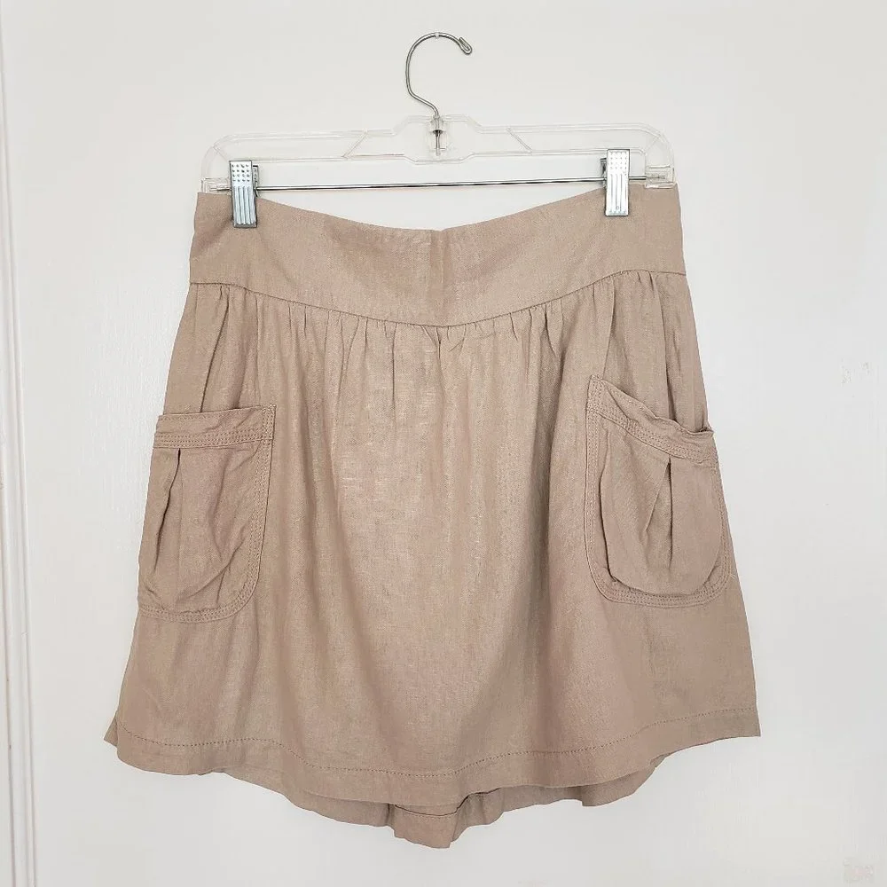 Old Navy Linen Blend Skirt Khaki Elastic Waist M